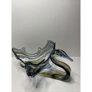 Vintage Studio Art Glass 1970s Sooner Murano Style Hand Blown Large Swan Bowl